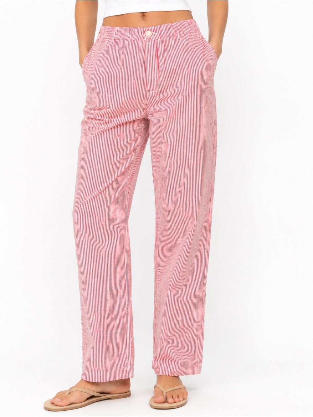 Brandy Melville red white striped 100% cotton crop pants XS indie coastal preppy